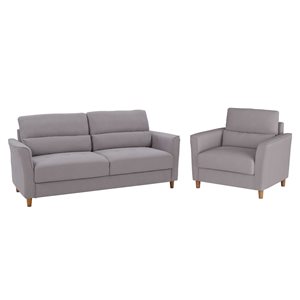 CorLiving Caroline Light Grey Microfiber Chair & 3 Seat Sofa Set – 2 Piece