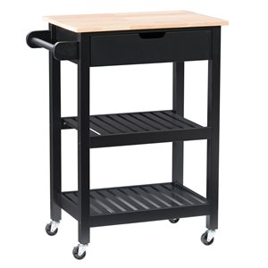 CorLiving Sage Black Wood Base with Rubberwood Wood Top Kitchen Cart (16-in x 26-in x 33-in)