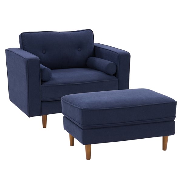 Corliving Mulberry Modern Navy Blue, Blue Leather Accent Chair With Ottoman