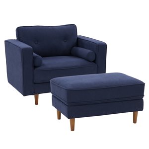 CorLiving Mulberry Microfiber Accent Chair & Ottoman Set (2 pieces) – Navy Blue