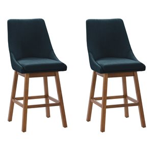 Tabouret de bar en bois rembourré à dossier haut Luca (26 po) de CorLiving (ensemble de 2) - Marine