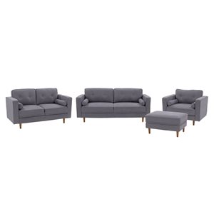 CorLiving Microfiber Sofa, Loveseat, Accent Chair & Ottoman Set (Grey) - 4 Piece