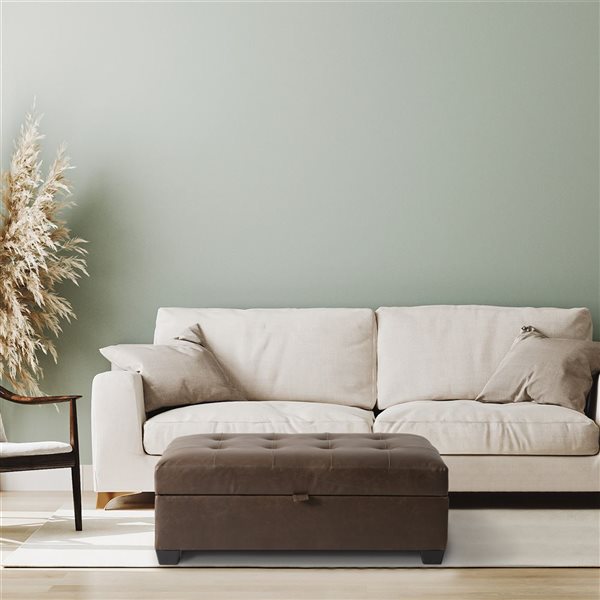 CorLiving Antiqued Faux Leather Storage Ottoman 46.25-in x 28-in - Dark Brown