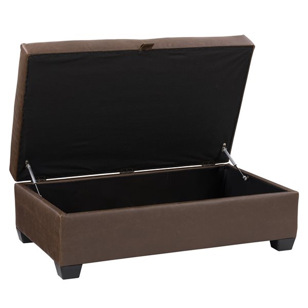 CorLiving Antiqued Faux Leather Storage Ottoman 46.25-in x 28-in - Dark Brown