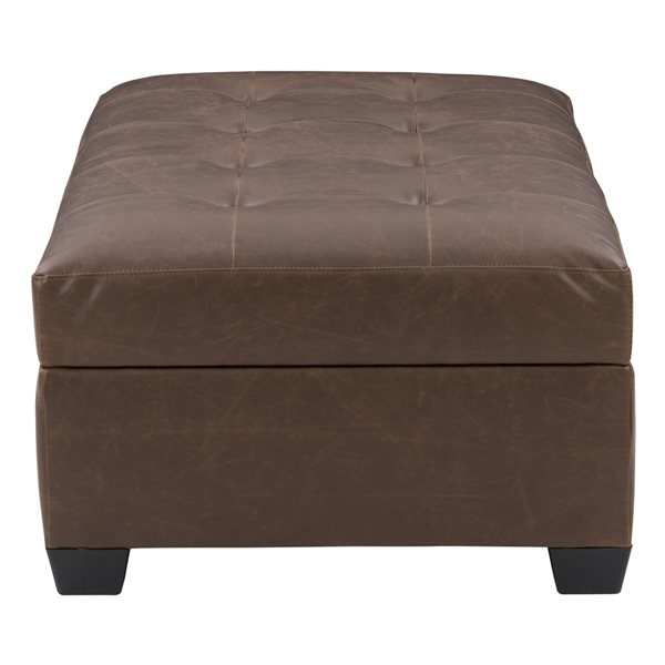 CorLiving Antiqued Faux Leather Storage Ottoman 46.25-in x 28-in - Dark Brown