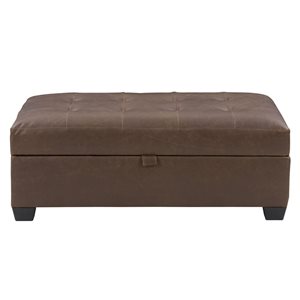 CorLiving Antiqued Faux Leather Storage Ottoman 46.25-in x 28-in - Dark Brown