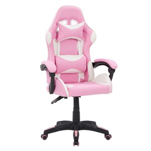 CorLiving Ravagers Pink and White Contemporary Ergonomic Adjustable Height Swivel Headrest Chair