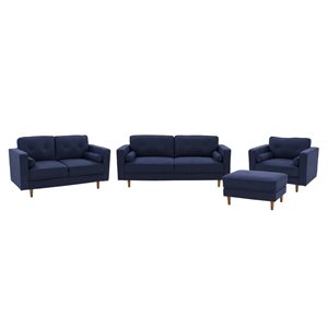 CorLiving Microfiber Sofa, Loveseat, Accent Chair & Ottoman Set (Navy) - 4 Piece