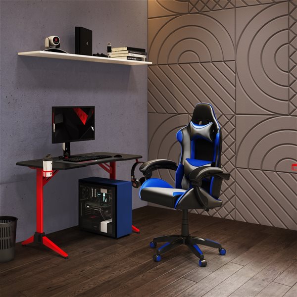 Chaise de bureau ergonomique Ravagers de CorLiving contemporaine et pivotante à hauteur réglable avec appuie-tête, noir et bl