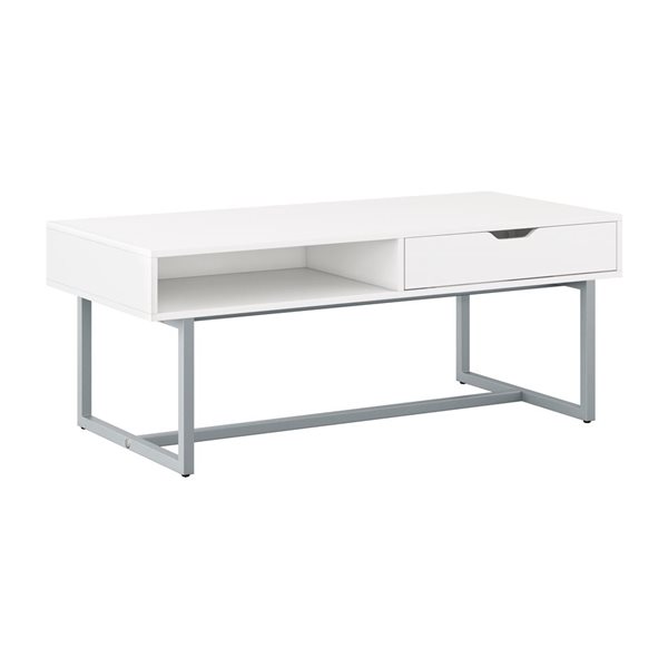 CorLiving Modern Single Drawer Coffee Table with Metal Legs - 47.25-in - White