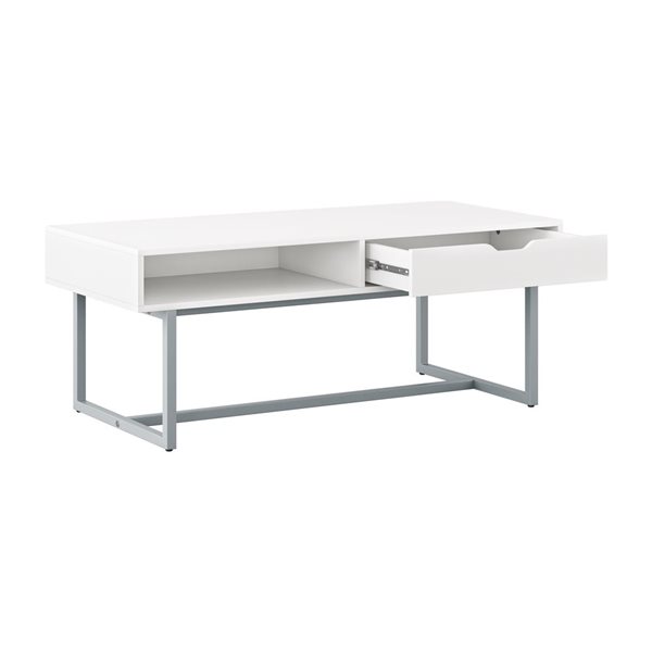 CorLiving Modern Single Drawer Coffee Table with Metal Legs - 47.25-in - White