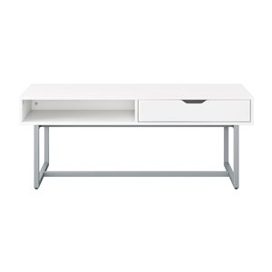CorLiving Modern Single Drawer Coffee Table with Metal Legs - 47.25-in - White