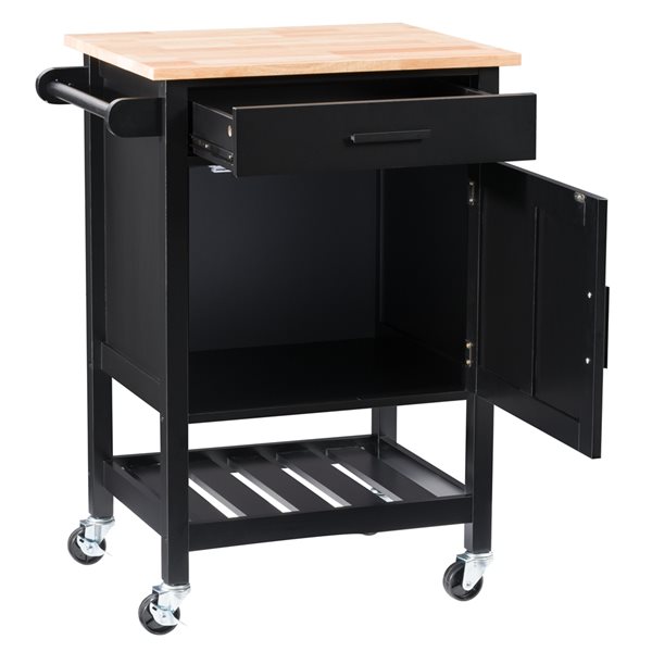 CorLiving Sage Black Wood Base with Rubberwood Wood Top Kitchen Cart (19-in x 26-in x 35-in)