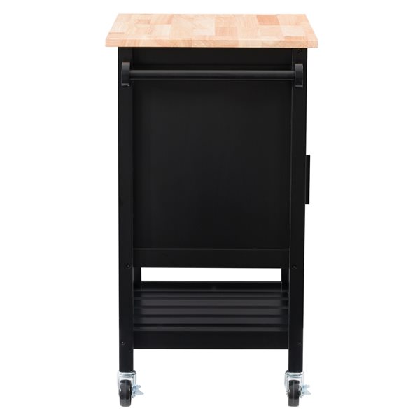 CorLiving Sage Black Wood Base with Rubberwood Wood Top Kitchen Cart (19-in x 26-in x 35-in)