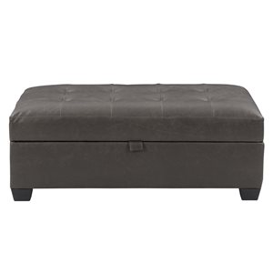 CorLiving Antiqued Faux Leather Storage Ottoman 46.25-in x 28-in - Dark Grey