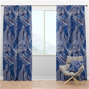 DesignArt 95-in x 52-in Blue Pattern with Fantastic Fishes Nautical &  Blackout Curtain