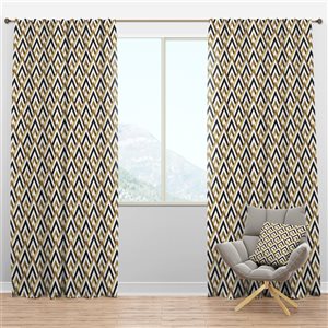 DesignArt 108-in x 52-in Gold black and white triangle Blackout Curtain Panel