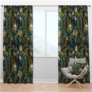 Designart 84-in x 52-in Tropical Leaves with Lemons and Green Bird Animals Blackout Curtain