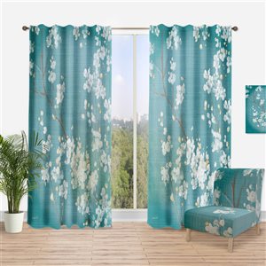 Designart 84-in Blue Cherry Blossoms I Traditional Curtain Panel