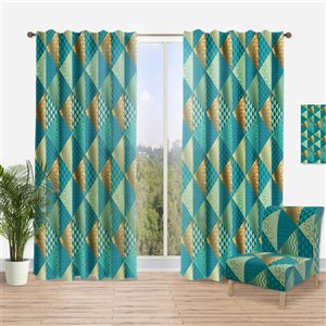 Designart 108-in Gold and Blue Dynamics I Mid-Century Modern Curtain Panel