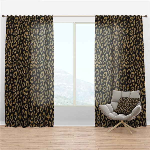Designart 120-in Golden Leopard Fur Mid-Century Modern Curtain Panel ...