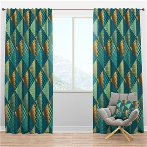 Designart 95-in Gold and Blue Dynamics I Mid-Century Modern Blackout Curtain Panel