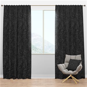Designart 3D Leaves in Shades of Black  90-in Blackout Standard Lined Curtain Panel