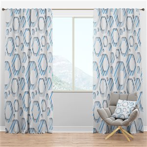 Designart 3D White and Blue Pattern IV 95-in Blackout Standard Lined Curtain Panel