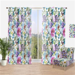 DesignArt 84-in x 52-in Multicolour Bird and Blossoming Flowers Traditional Semi-Sheer Curtain Panel