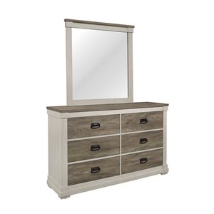 HomeTrend Arcadia White and Grey 6-Drawer Double Dresser - Mirror Included