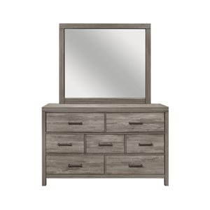 Commode grise à 7 tiroirs Bainbridge par HomeTrend en bois d'hévéa, miroir inclus