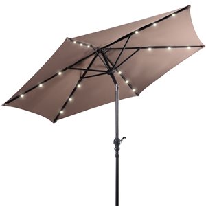 Costway 9-ft Tan Garden Patio Umbrella Crank with LED