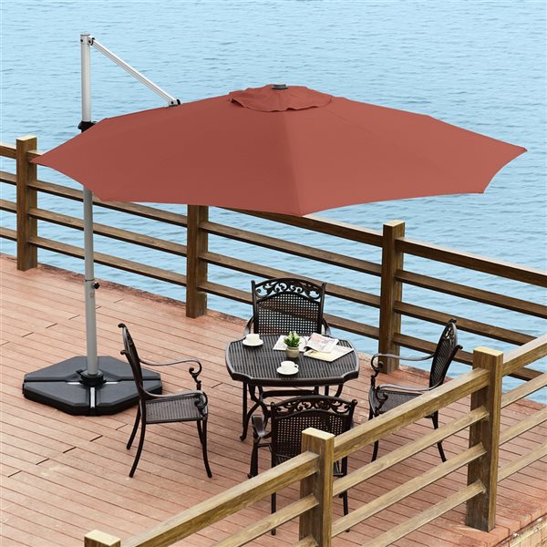 Costway 11-ft Red Garden Patio Umbrella Crank and Base