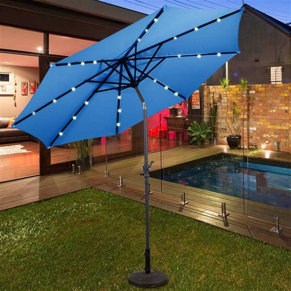 Costway 10-ft Blue Garden Patio Umbrella Crank with LED