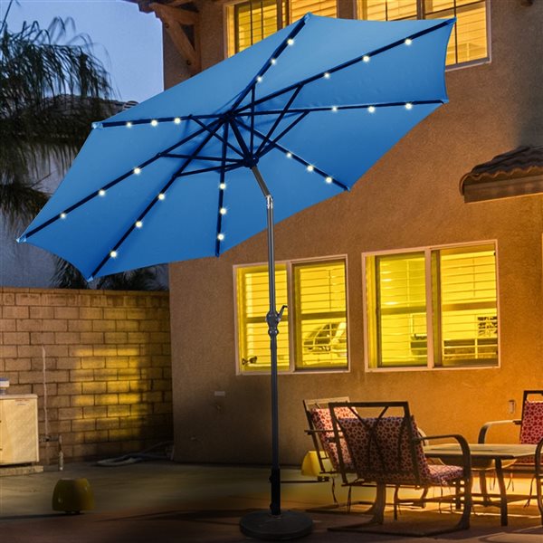 Costway 10-ft Blue Garden Patio Umbrella Crank with LED