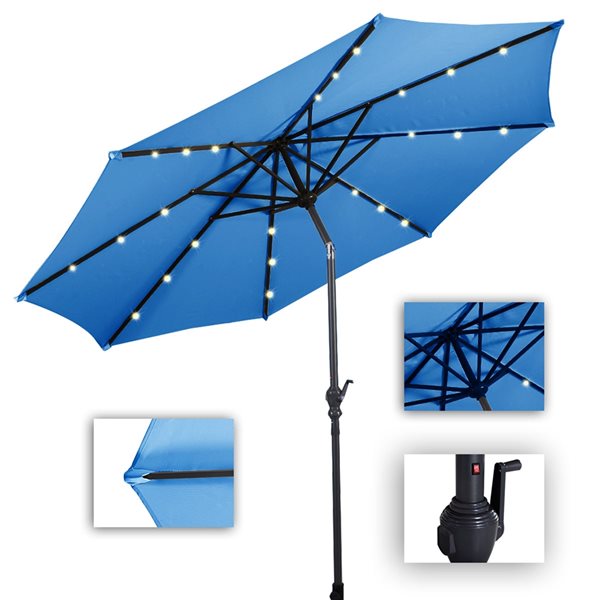 Costway 10-ft Blue Garden Patio Umbrella Crank with LED