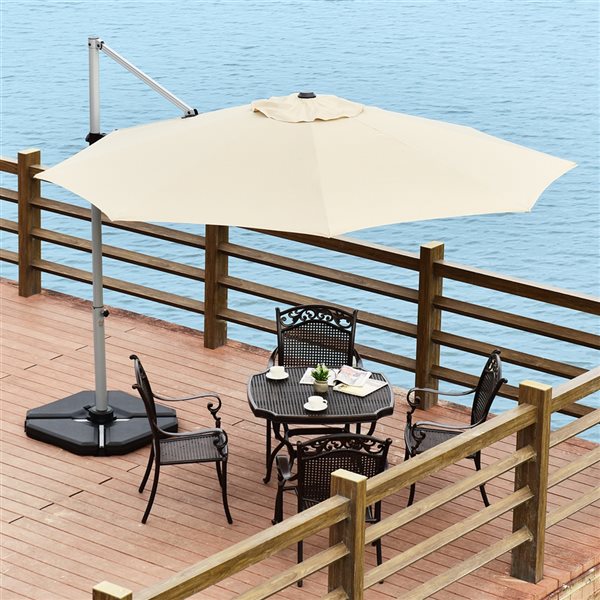 Costway 11-ft Off-White Garden Patio Umbrella Crank and Base