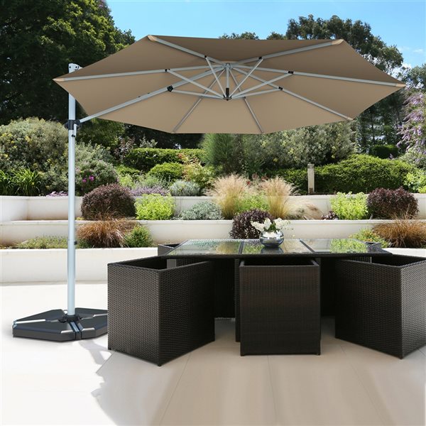 Costway 11-ft Off-White Garden Patio Umbrella Crank and Base