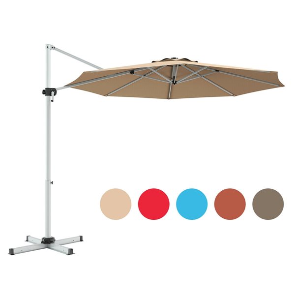 Costway 11-ft Off-White Garden Patio Umbrella Crank and Base