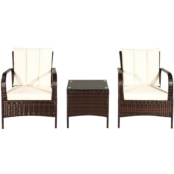 Costway Rattan and Metal Frame Patio Conversation Set with White