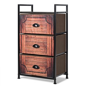 Costway 17.5-in x 31-in x 12-in Brown Wood and Black Metal 3-Drawer Nightstand