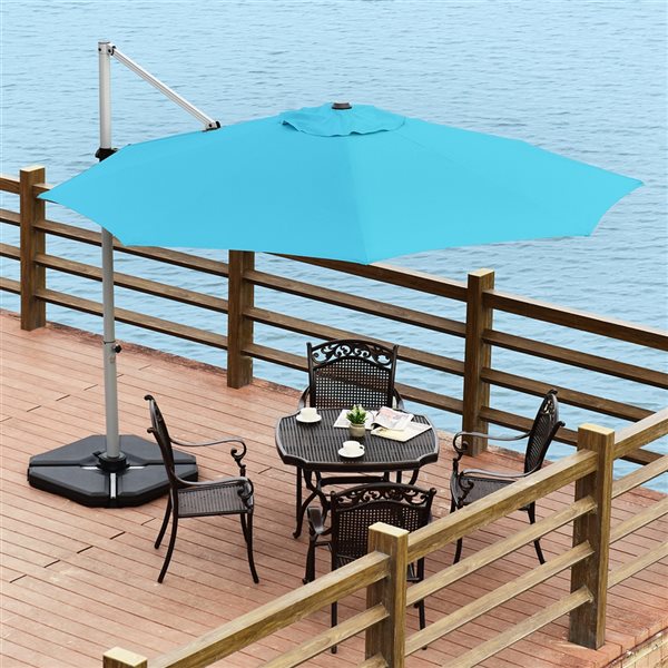 Costway 11-ft Blue Garden Patio Umbrella Crank and Base