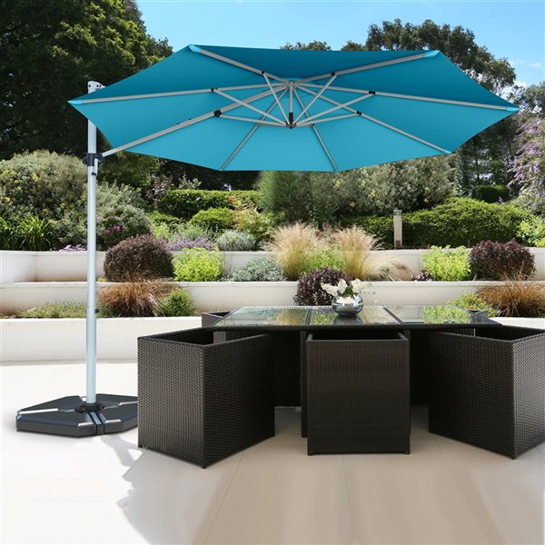 Costway 11-ft Blue Garden Patio Umbrella Crank and Base