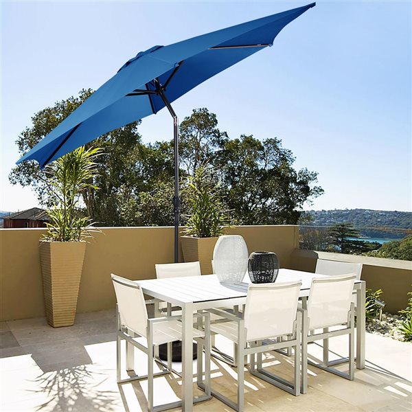 Costway 10-ft Blue Garden Patio Umbrella Crank