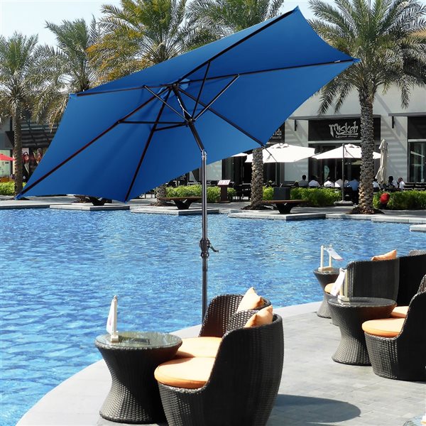 Costway 10-ft Blue Garden Patio Umbrella Crank