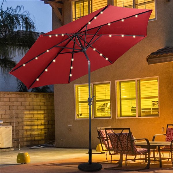 Costway 10-ft Burgundy Garden Patio Umbrella Crank with LED