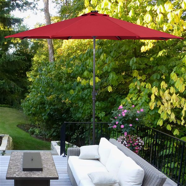 Costway 10-ft Burgundy Garden Patio Umbrella Crank with LED