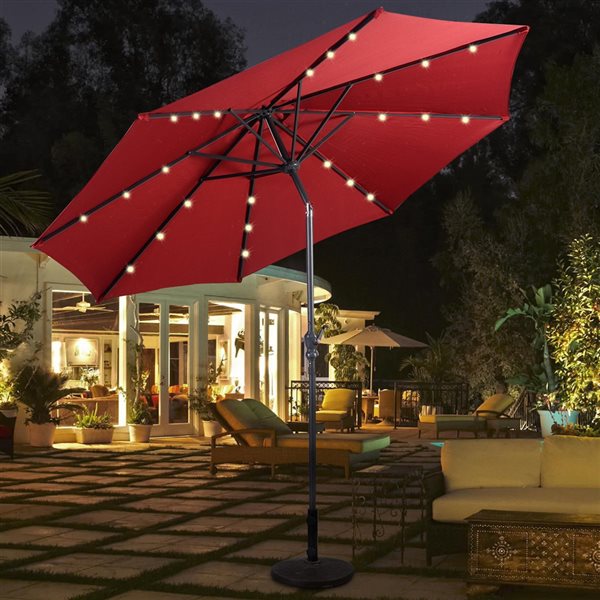 Costway 10-ft Burgundy Garden Patio Umbrella Crank with LED