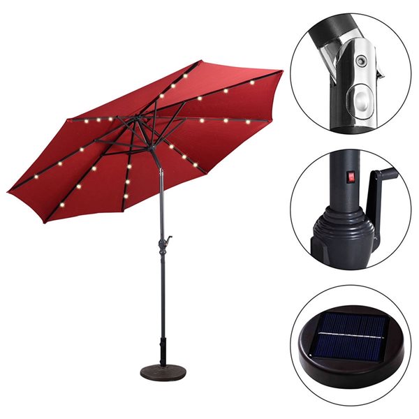 Costway 10-ft Burgundy Garden Patio Umbrella Crank with LED