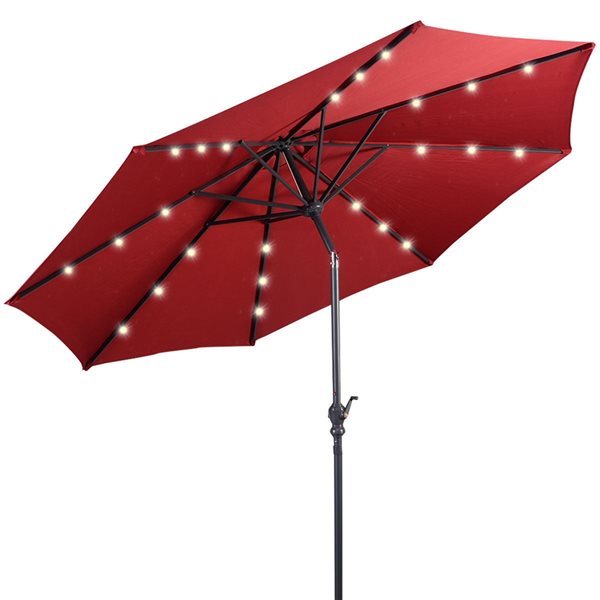 Costway 10-ft Burgundy Garden Patio Umbrella Crank with LED